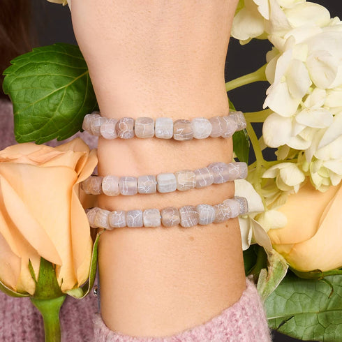 Agate grise | Argent | Bracelet macramé caillou pierre gemme
